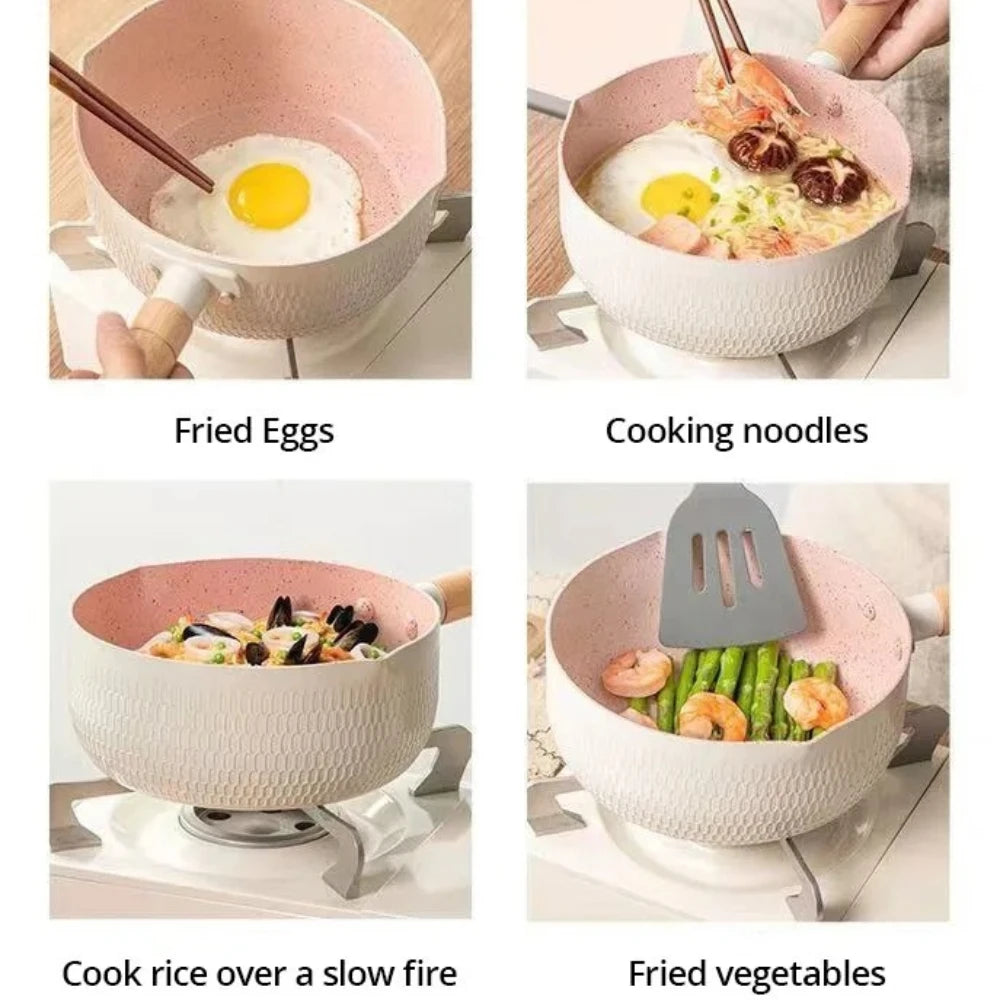 Non-Stick Frying Pan Wood Handle – Home, Camping & Baby Food Non-Stick Skillet Nixie