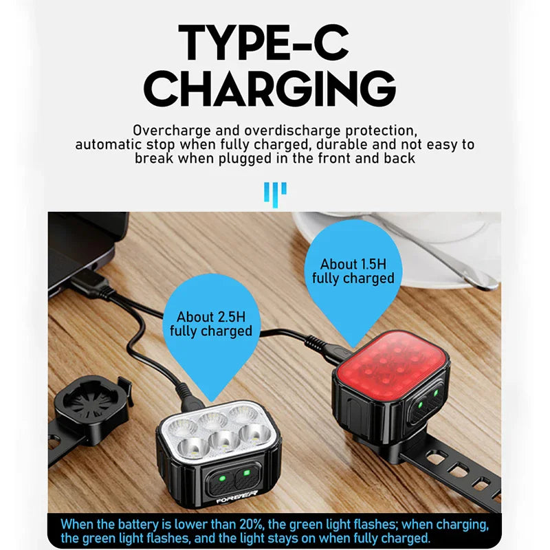 LED Bike Light Set | Type-C Rechargeable Front & Rear Lights