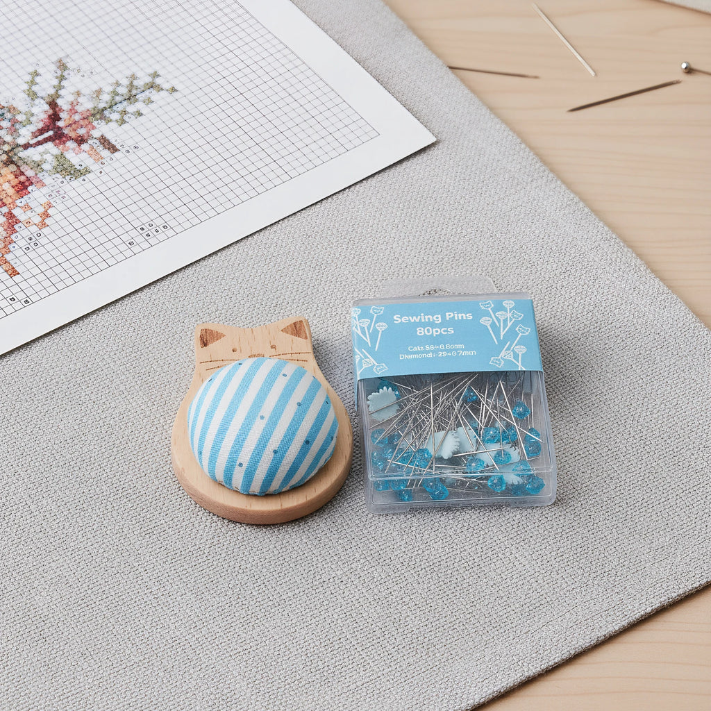 Cute Cat Pin Cushion Kit with 80 Craft Positioning Pins Sewing Pin Cushion Kit Nixie