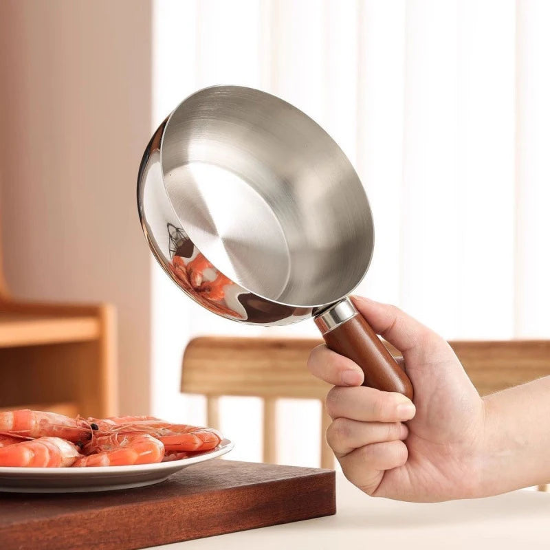Stainless Steel Milk Pot with Wooden Handle – Compact Cooking Pot Stainless Steel Saucepan Nixie