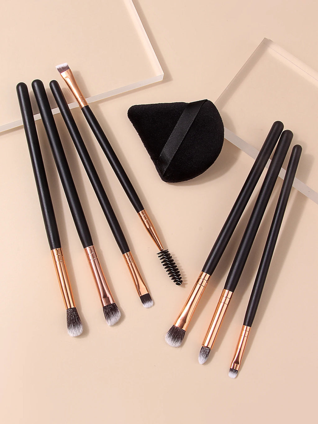 8-Piece Eye Makeup Brush Set with Triangle Powder Puff Eye Makeup Brush Set Nixie