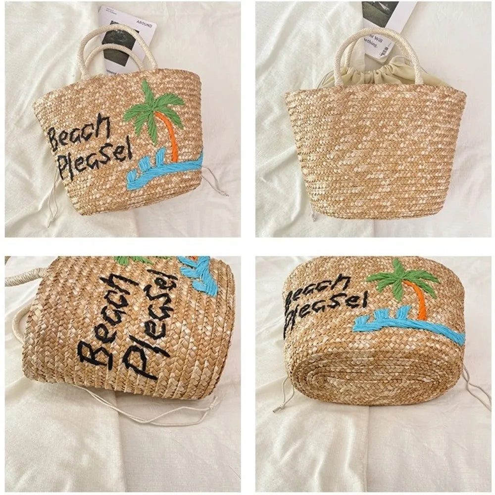 Embroidery Straw Tote Bag – Large Boho Shoulder Handbag Straw Tote Bag Nixie
