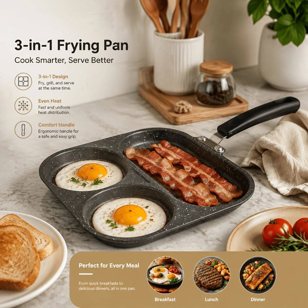 3-in-1 Non-Stick Divided Breakfast Skillet – Egg & Bacon Pan Divided Breakfast Skillet Nixie