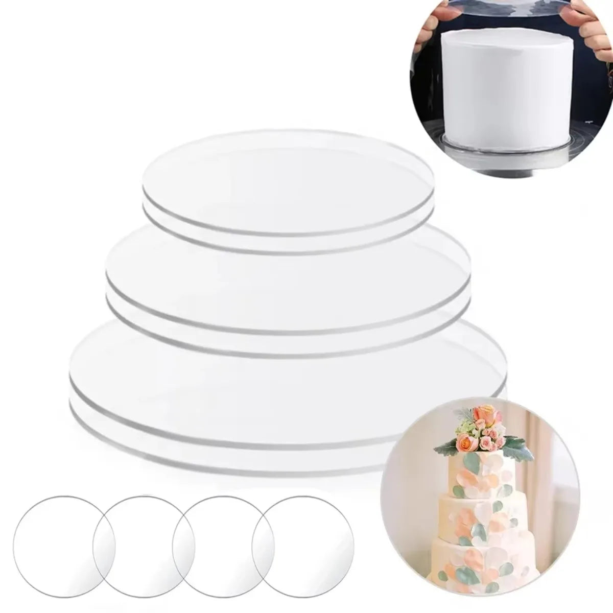 Clear Acrylic Cake Disc Set 4/6/8/10 Inch – 3 Round Plates Cake Decorating Disc Nixie