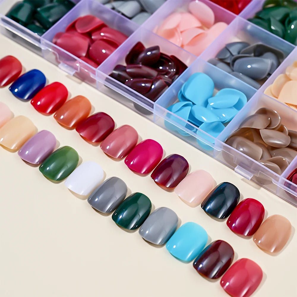 576pcs Press On Fake Nails Mixed Shapes Colorful Full Cover Tips Press On Nail Tips Nixie