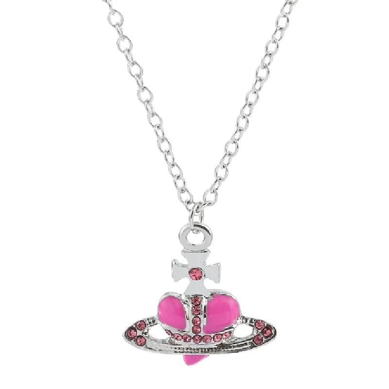 Saturn Drop Rhinestone Pendant Necklace – Vintage Ladies Jewelry Pendant Necklace Nixie