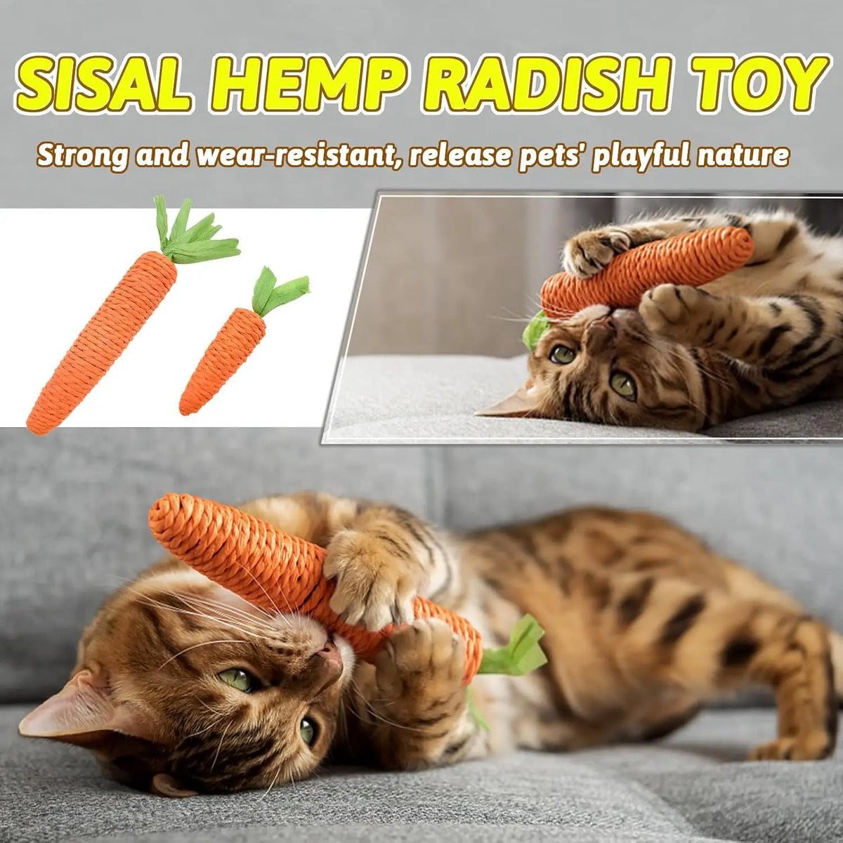 Carrot Cat Teaser Toy – Sisal Hemp Rope with Sound | Nixie Cat Teaser Toy Nixie