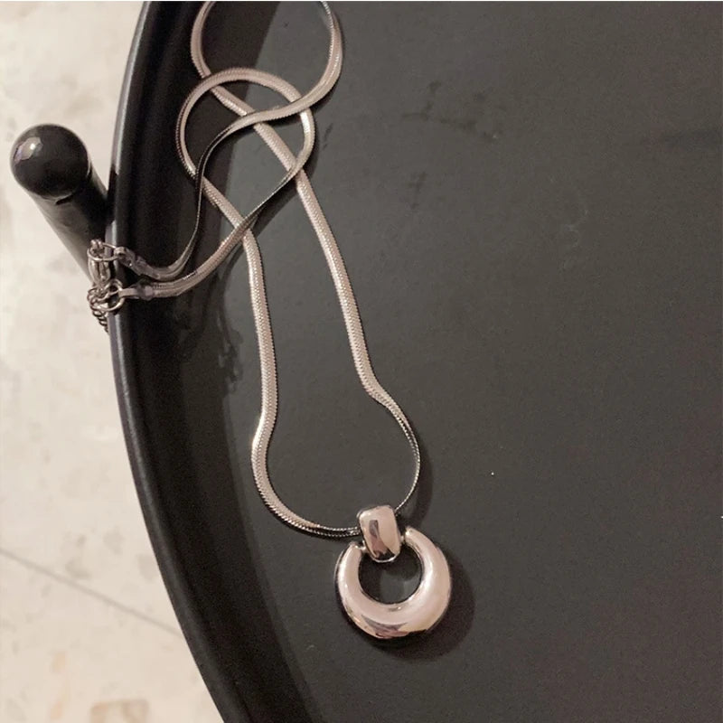Stainless Steel Donut Necklace Minimalist Hollow Sweater Chain Fashion Necklace Nixie