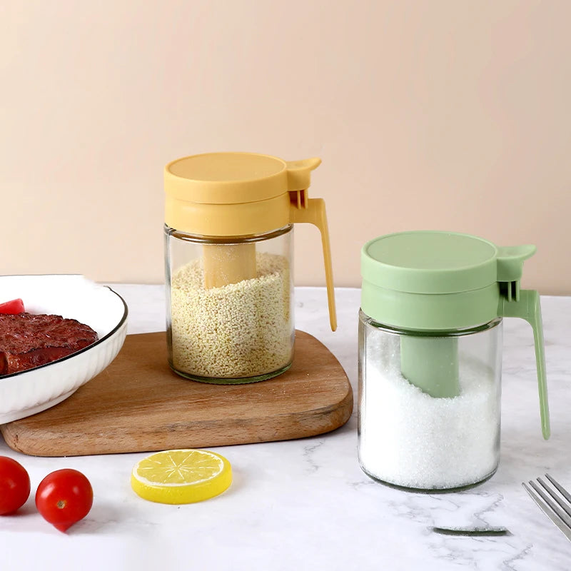 2-in-1 Glass Seasoning Jar with Spoon – Moisture-Proof Spice Bottle