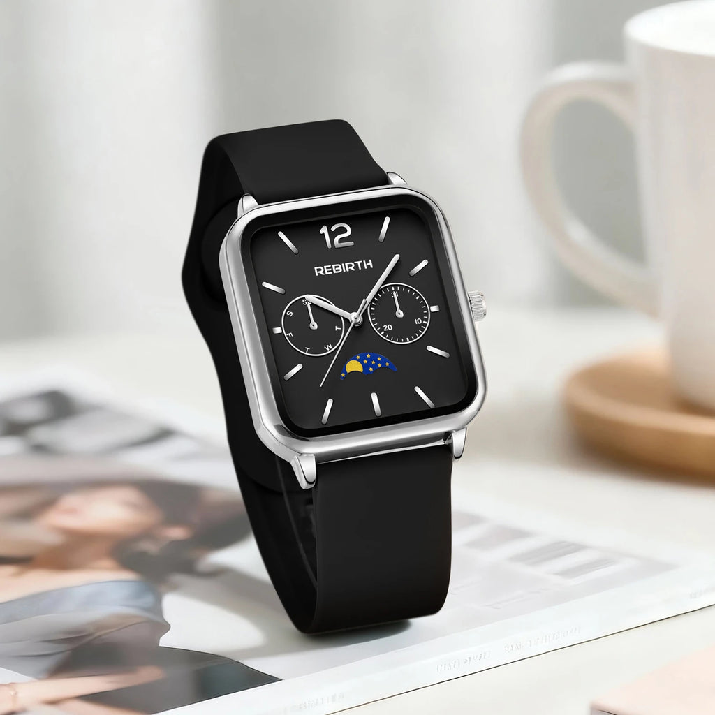 REBIRTH Women's Slim Quartz Watch – Silicone Strap, Waterproof Women's Quartz Watch Nixie