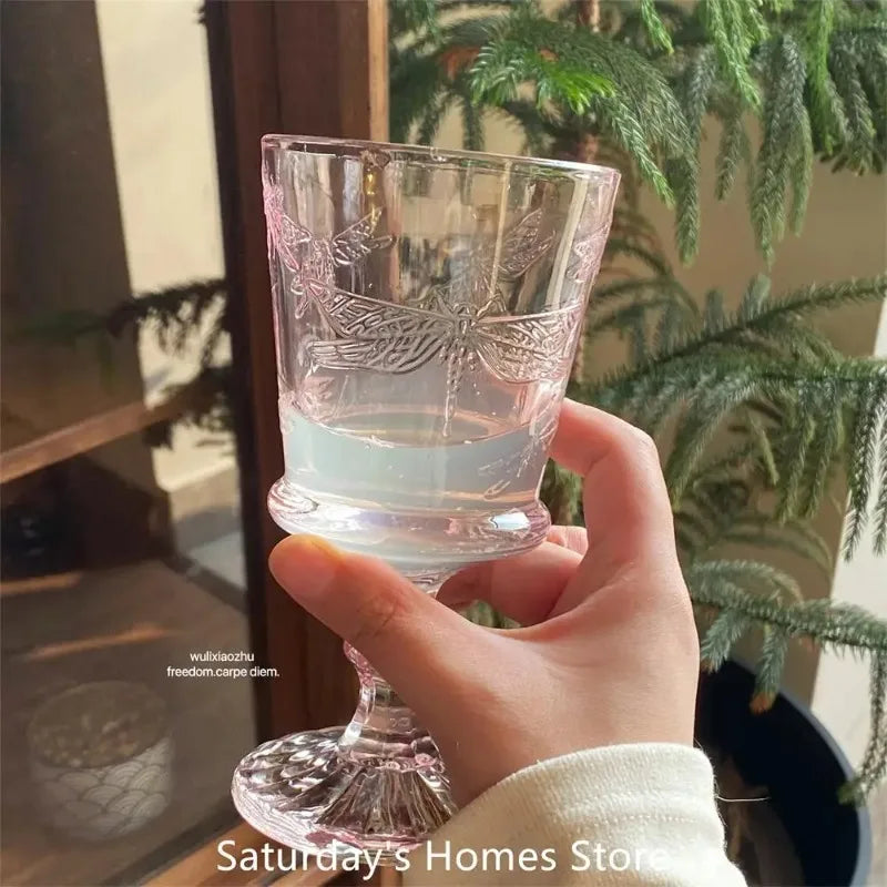 French Dragonfly Relief Crystal Goblet | Wine & Juice Glass Crystal Wine Goblet Nixie
