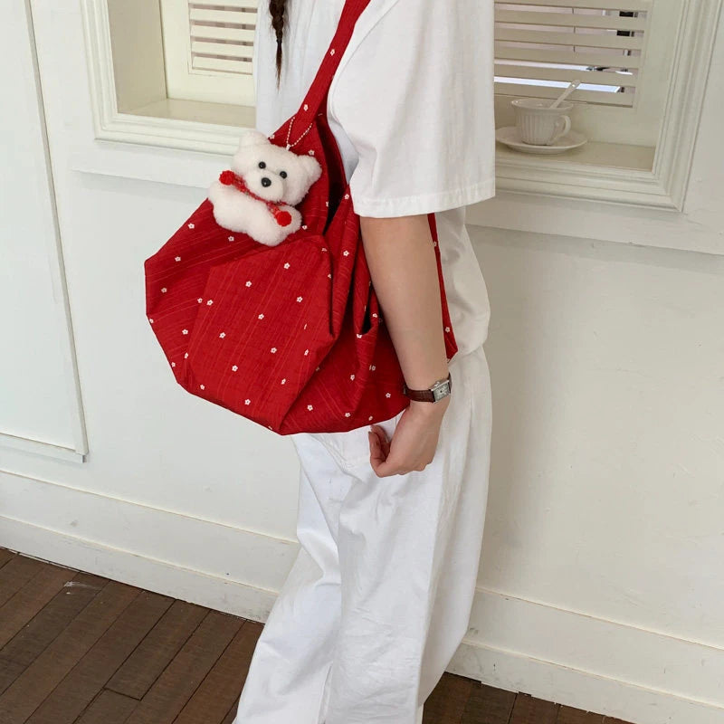 Korean Polka Dot Tote Bag – Large Casual Bucket Shoulder Bag Tote Bucket Bag Nixie
