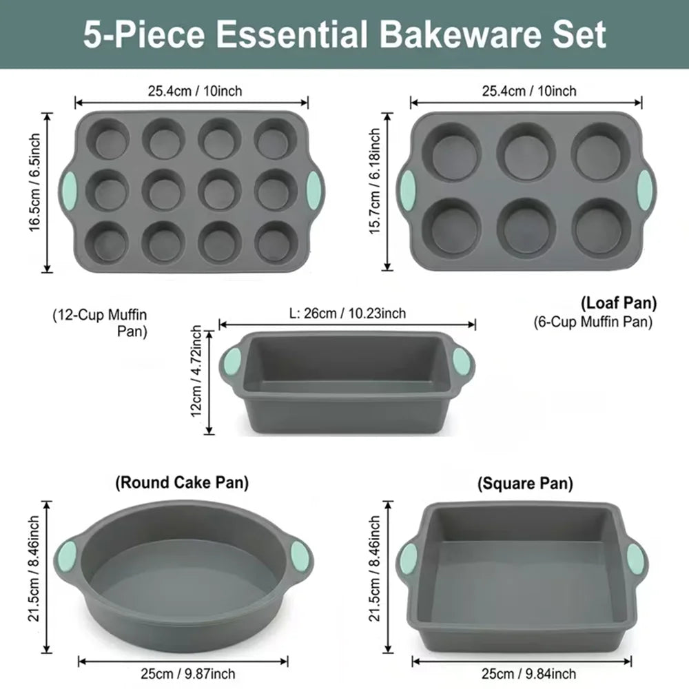 5-Piece Non-Stick Silicone Baking Mold Set – Loaf & Tray