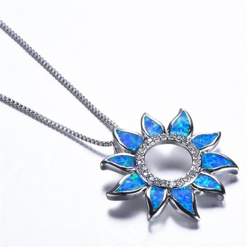 Rainbow Sunflower Fire Opal Pendant Necklace | Wedding Gift