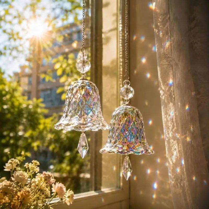 Crystal Glass Bell Wind Chime Prism Suncatcher Boho Decor Wind Chime Suncatcher Nixie