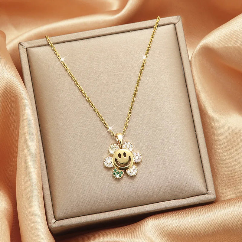 Sunflower Pendant Necklace – Gold Copper & Zircon for Women Pendant Necklace Nixie