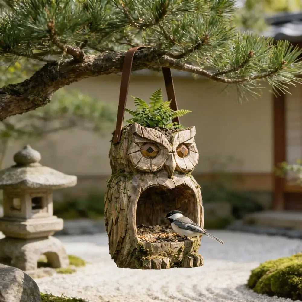 Owl Bird Feeder – Realistic Resin Hanging Feeder for Garden Hanging Bird Feeder Nixie
