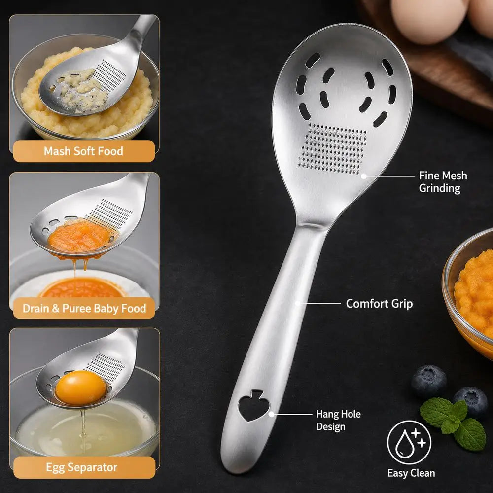 5-in-1 Stainless Steel Mashing Spoon, Egg Separator & Grater Kitchen Utensil Nixie