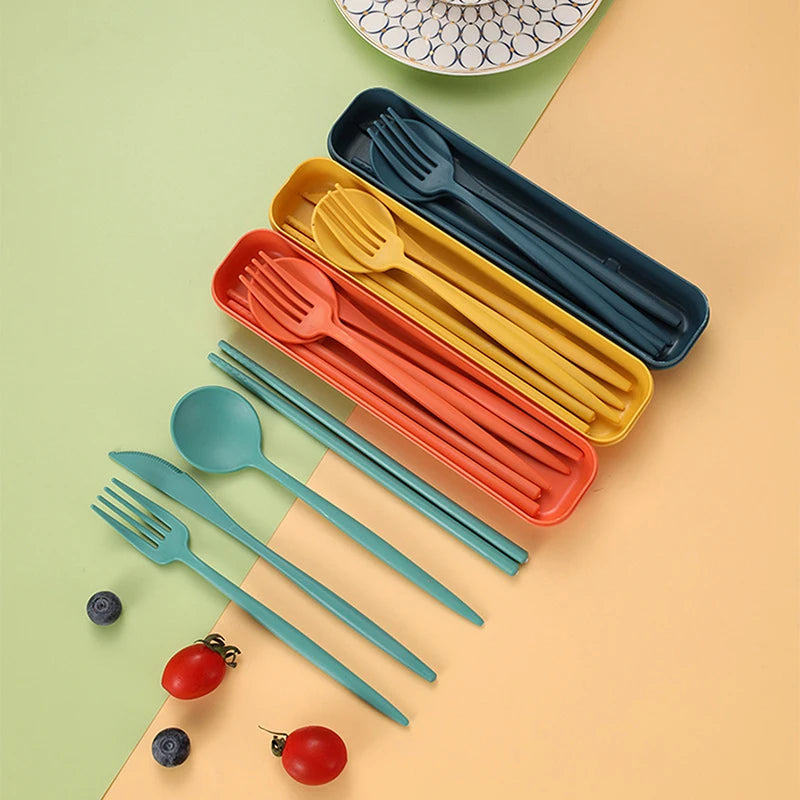 4-Piece Wheat Straw Reusable Cutlery Set with Case | Eco Utensils