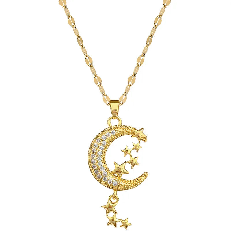 Star Moon Pendant Necklace | Gold Stainless Steel Choker