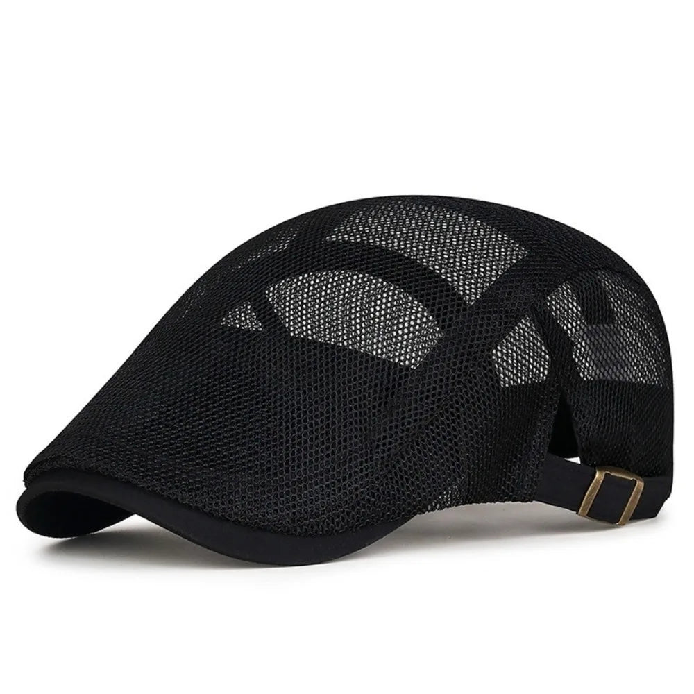 Men's Mesh Beret Flat Cap – Breathable Adjustable Sun Hat