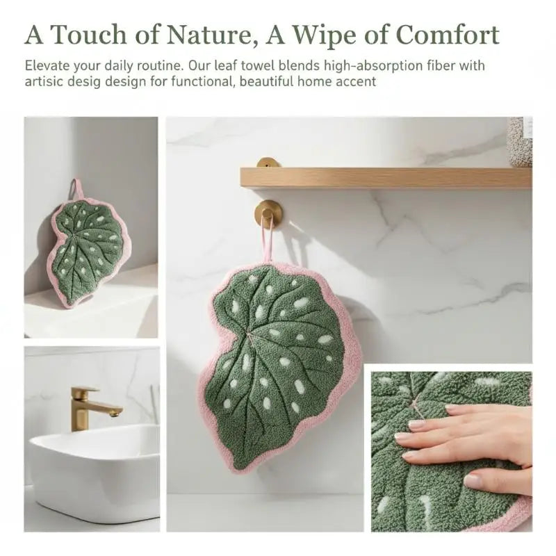 Leaf-Shaped Hand Towel – Soft Coral Fleece Hanging Towel Decorative Hand Towel Nixie