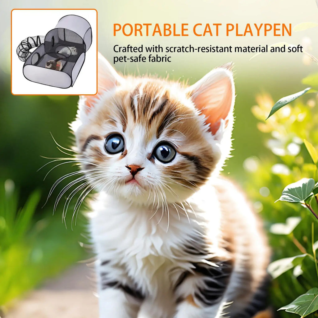 Foldable Cat Tent with Tunnel – Large Pet Playpen for Cats & Dogs Cat Playpen Tent Nixie