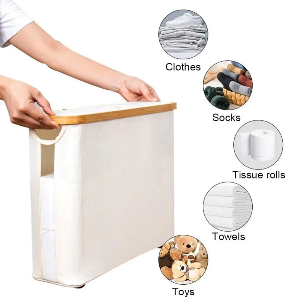 Bamboo Toilet Paper Storage Basket with Lid – Large Capacity Bathroom Storage Basket Nixie