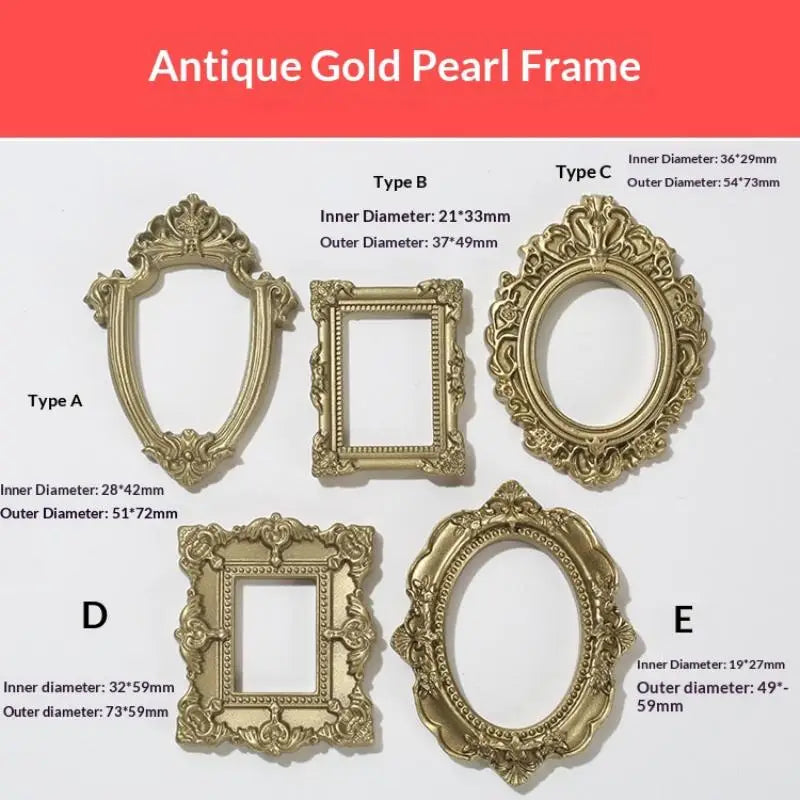 5Pcs Mini Dollhouse Picture Frames Gold Resin DIY Craft Props Miniature Craft Decor Nixie