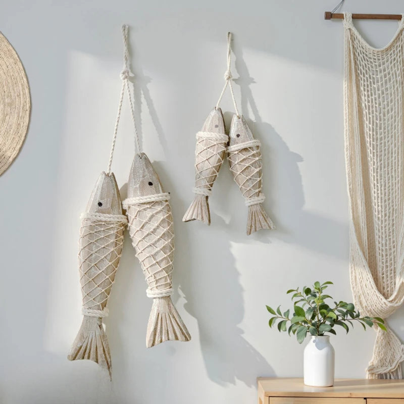 Mediterranean Wooden Fish Skewer Wall Pendant | Retro Carved Decor Wall Pendant Decor Nixie