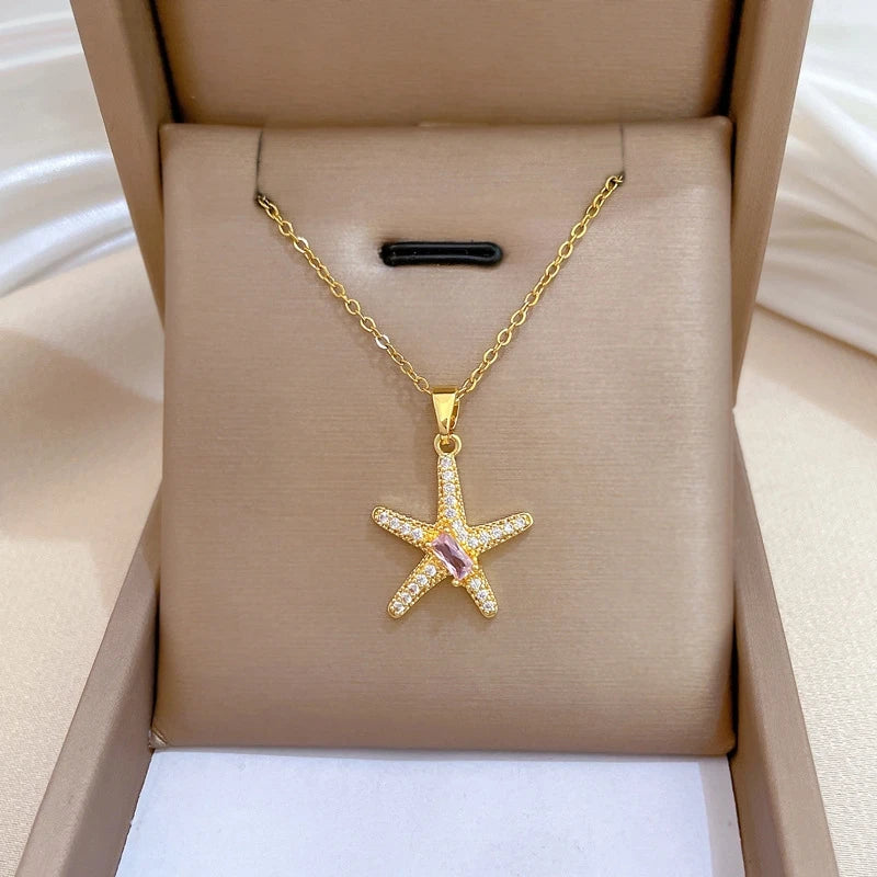 Sea Star Pendant Necklace – Gold Stainless Steel Choker Pendant Necklace Nixie