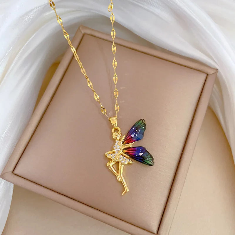 Flower Fairy Pendant Necklace | Gold Stainless Steel Women Pendant Necklace Nixie