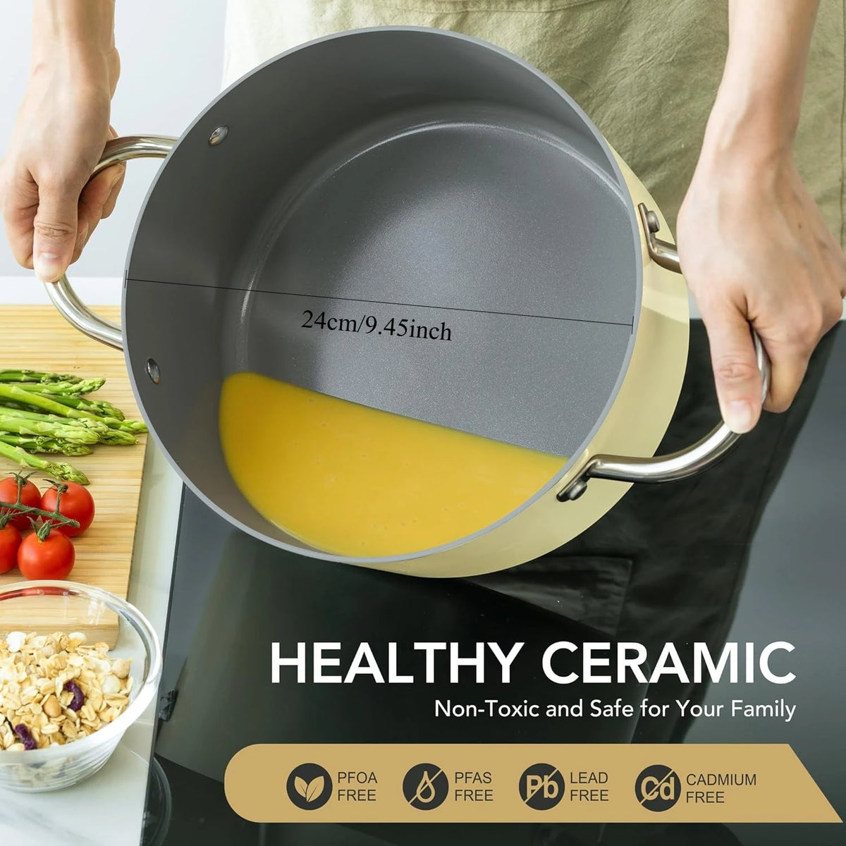 MICHELANGELO 6QT Ceramic Nonstick Stock Pot with Lid | Induction Ceramic Stock Pot Nixie