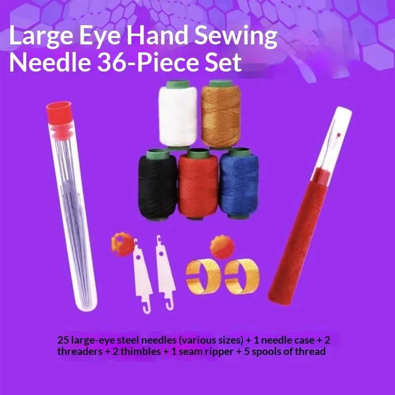 Big Eye Sewing Needles Kit – Threads, Thimble & Threader Sewing Needle Kit Nixie