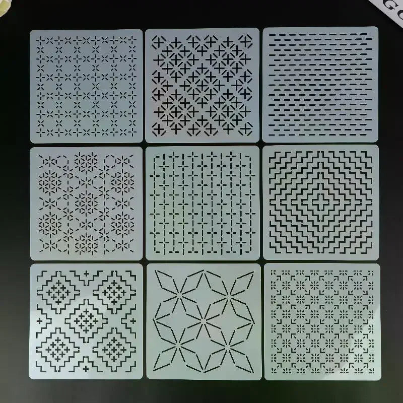 Sashiko Embroidery Stencil Templates – Reusable PET, 9 or 32 Pcs