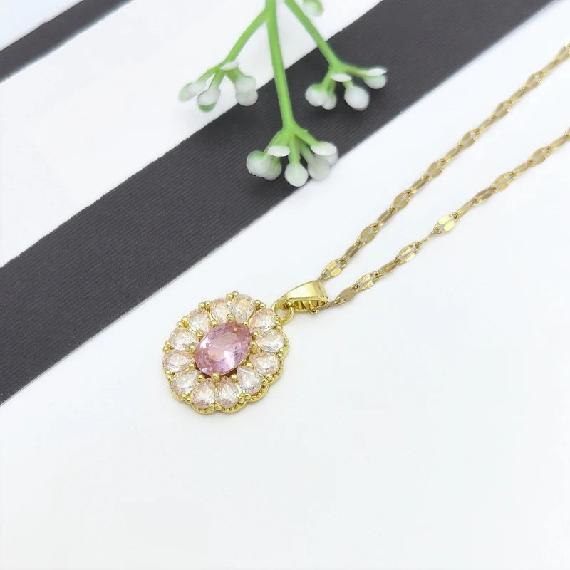 Oval Zircon Gold-Plated Pendant Necklace for Women Pendant Necklace Nixie