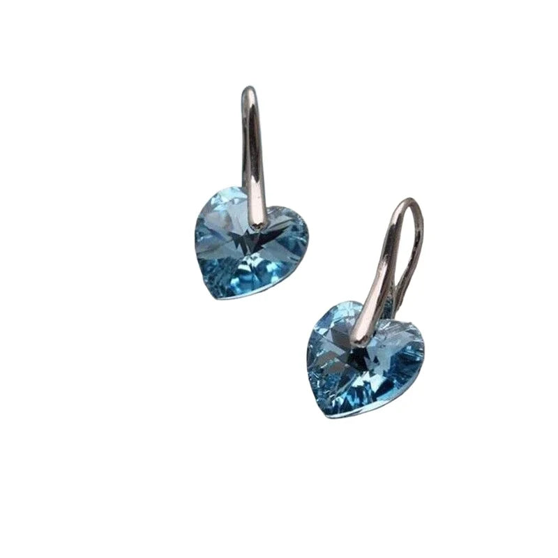 Blue Rhinestone Heart Drop Earrings – Crystal Hypoallergenic Drop Earrings Nixie