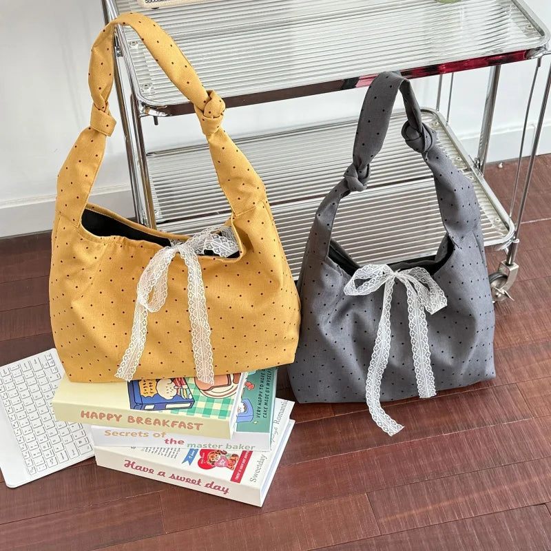 Women's Large Canvas Tote Bag – Polka Dot Shoulder Bag Canvas Tote Bag Nixie