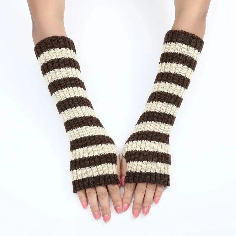 Knitted Punk Stripe Arm Warmers Half Finger Sleeves | Nixie Knitted Arm Warmers Nixie