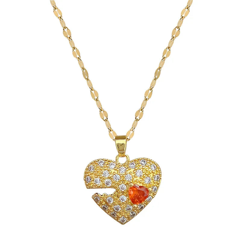 Heart Pendant Necklace Gold Stainless Steel Clavicle Chain Women