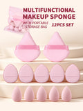 12-Piece Makeup Sponge Set – Puffs & Beauty Eggs for Travel Makeup Sponge Set Nixie Pink