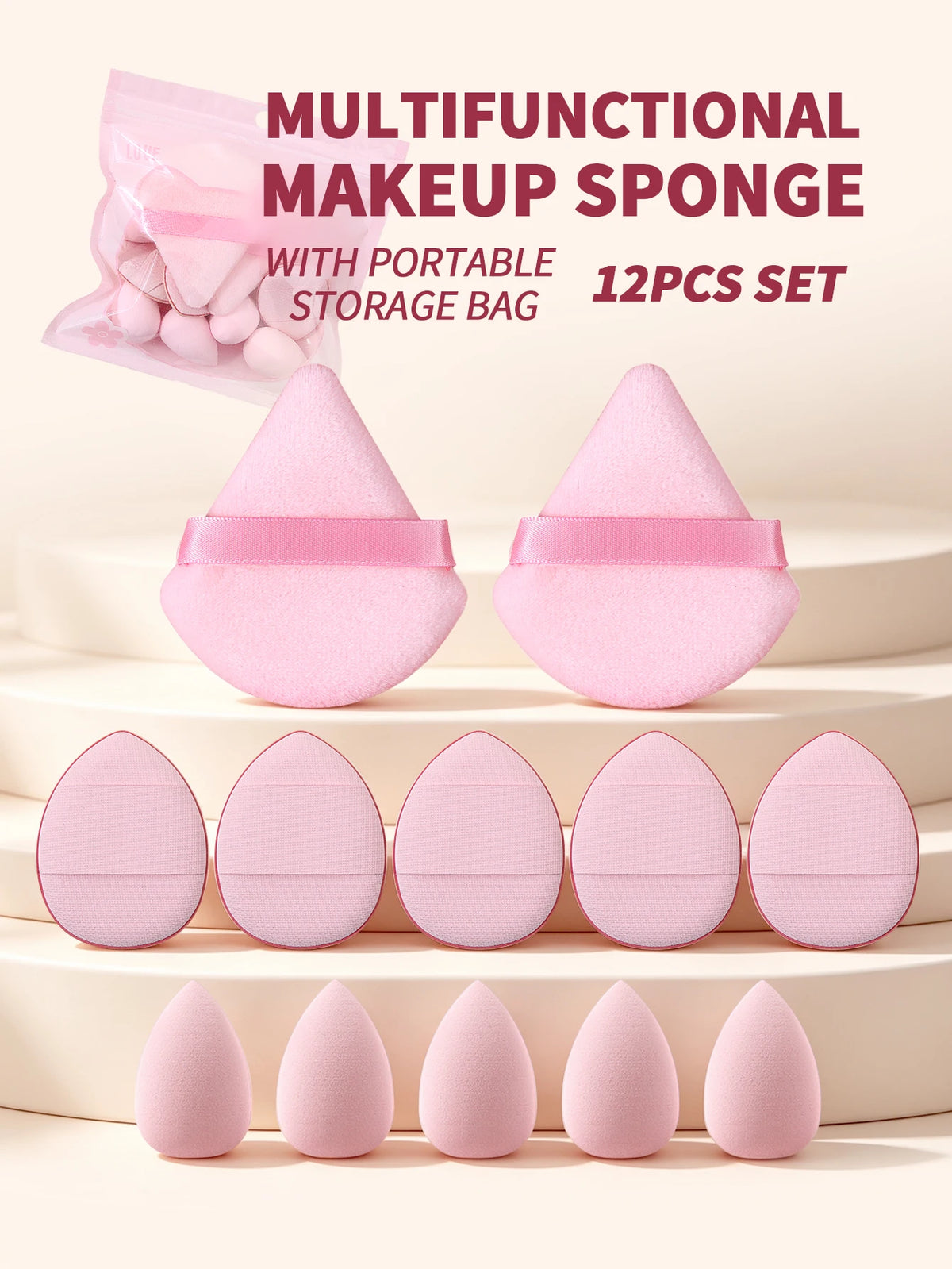 12-Piece Makeup Sponge Set – Puffs & Beauty Eggs for Travel Makeup Sponge Set Nixie Pink