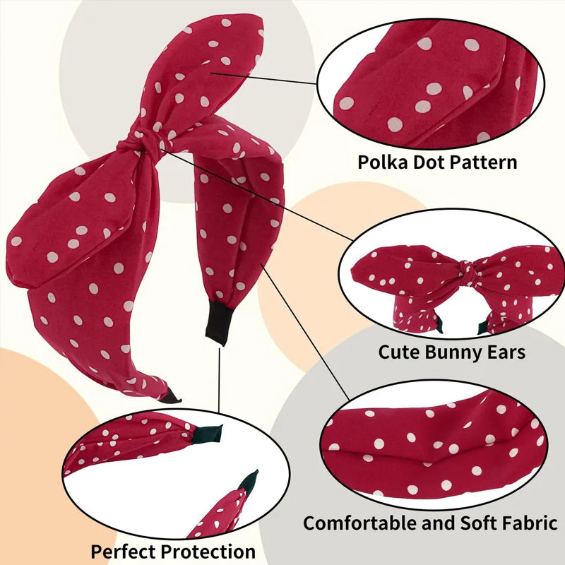 Girls' Wide Bow Headband – Polka Dot Korean Style Hair Band Hair Headband Nixie