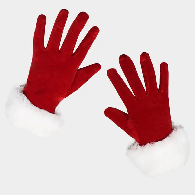 Santa Claus Red & White Fur Gloves – Christmas Costume Mittens Costume Gloves Nixie