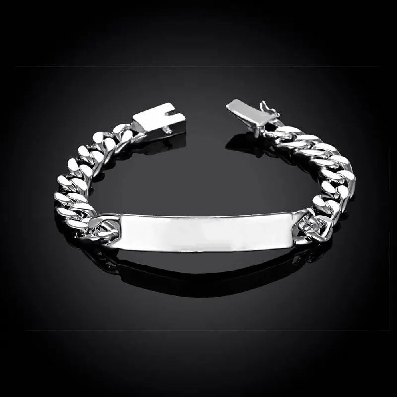 Silver-Plated Wide Chain Bracelet – Unisex Fashion Jewelry