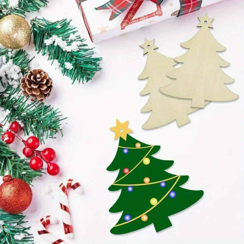 10Pcs Unfinished Wooden Christmas Tree Craft Set for Painting Wooden Craft Kit Nixie