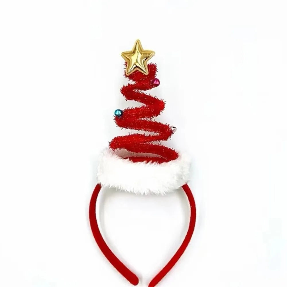 Fluffy Christmas Headband Bells Santa Hat Hair Hoop Kids Adults Holiday Hair Accessory Nixie Red