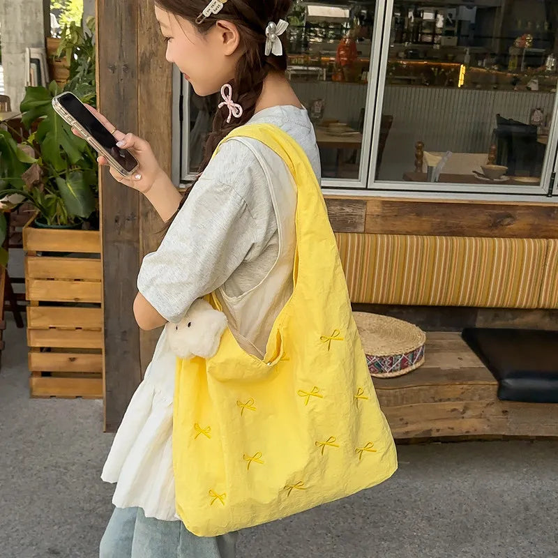 Korean Butterfly Knot Embroidered Bucket Shoulder Bag Women Shoulder Bag Nixie
