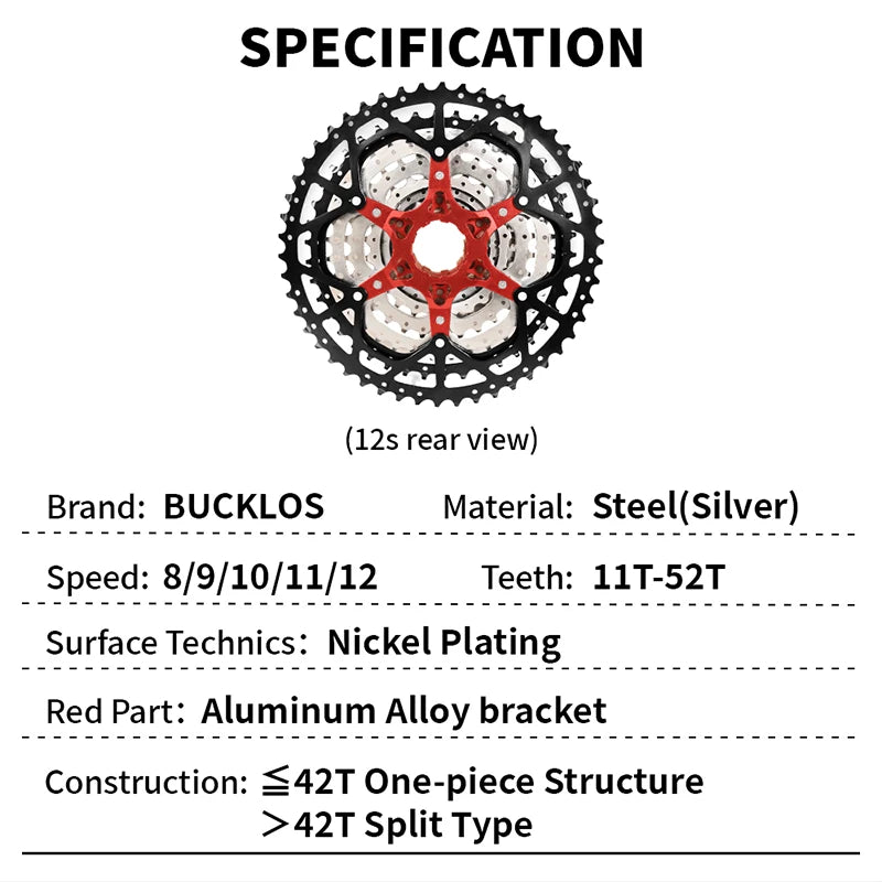 BUCKLOS Bike Cassette 8-12 Speed MTB Road Shimano HG Freewheel Bike Cassette Freewheel Nixie