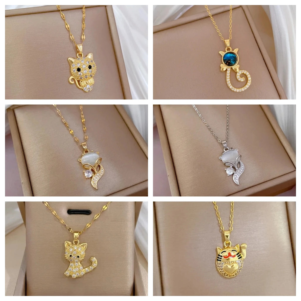 Cat Pendant Necklace – Stainless Steel Collarbone Chain for Women Pendant Necklace Nixie